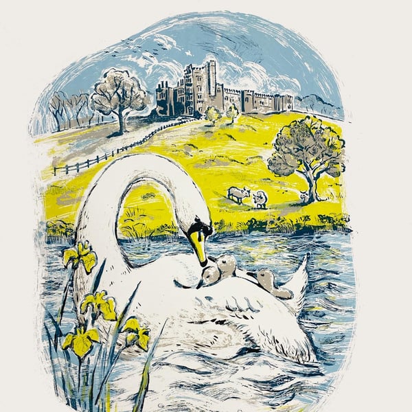 ‘Haddon Hall Swan’ Serigraph (Silkscreen) Print