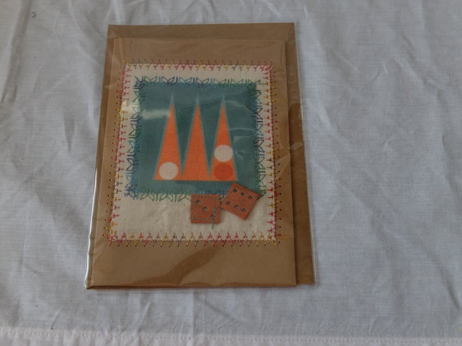 backgammon themed greetings card, hand made