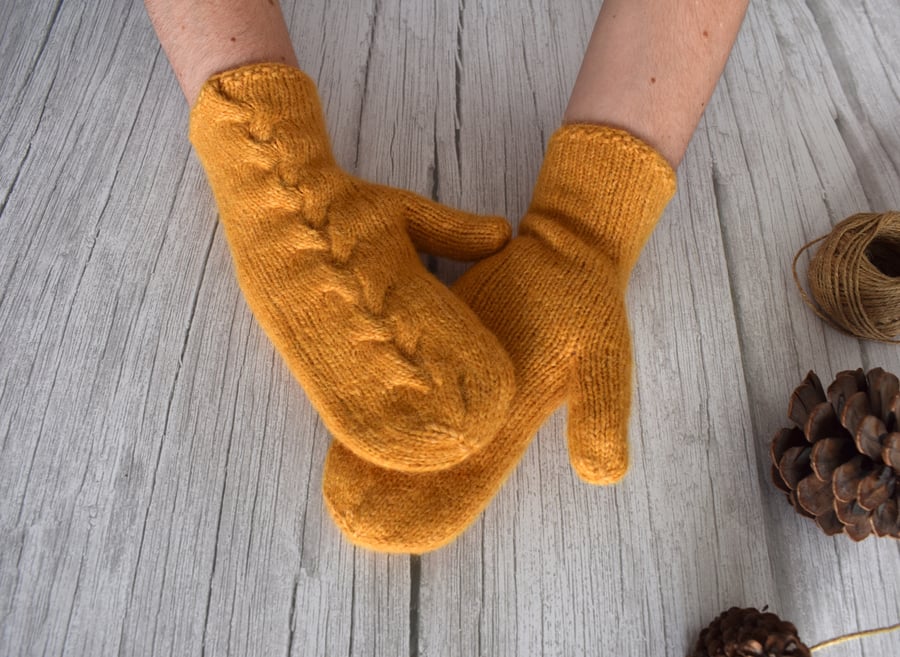 Cable knit baby alpaca and merino wool mittens. Soft and warm. Gift for her.