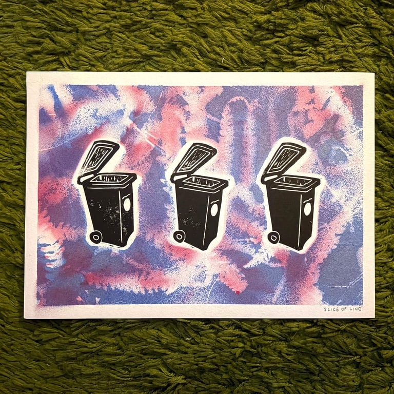 Wheelie Bin Spray Paint Lino Print A4