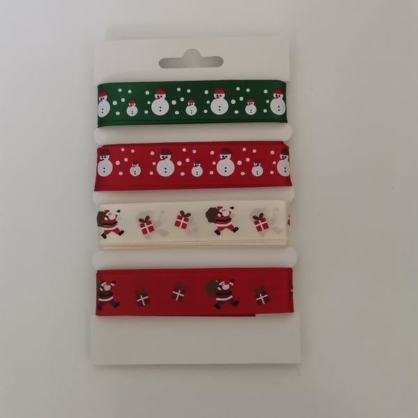 Pack of Christmas Ribbon, 2m x 15mm 4 Designs