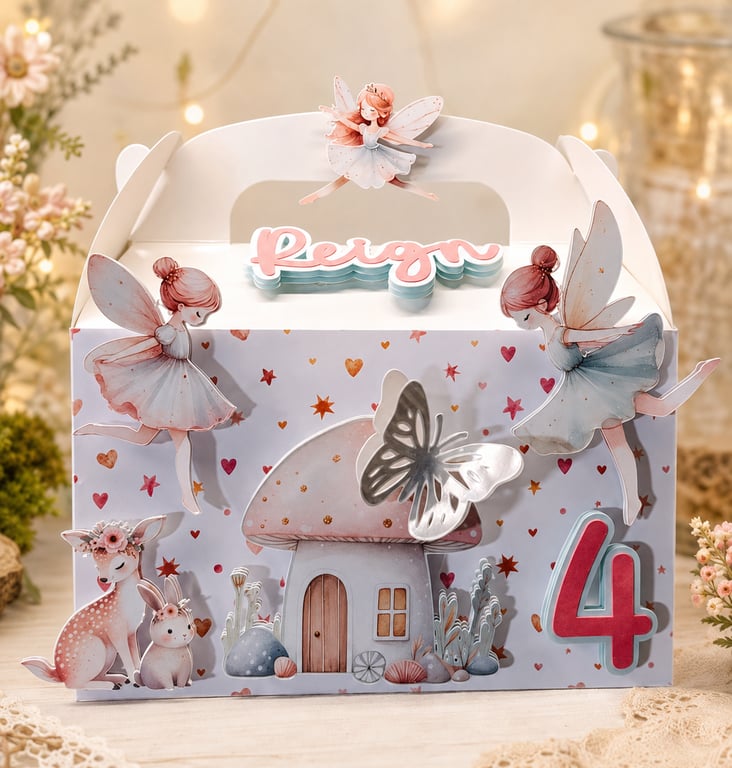 Personalised Fairy Party Favour Boxes - Girls Birthday Party Bags - Pack of 6