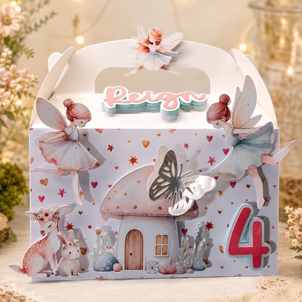 Personalised Fairy Party Favour Boxes - Girls Birthday Party Bags - Pack of 6