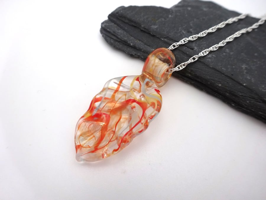 red leaf glass pendant necklace