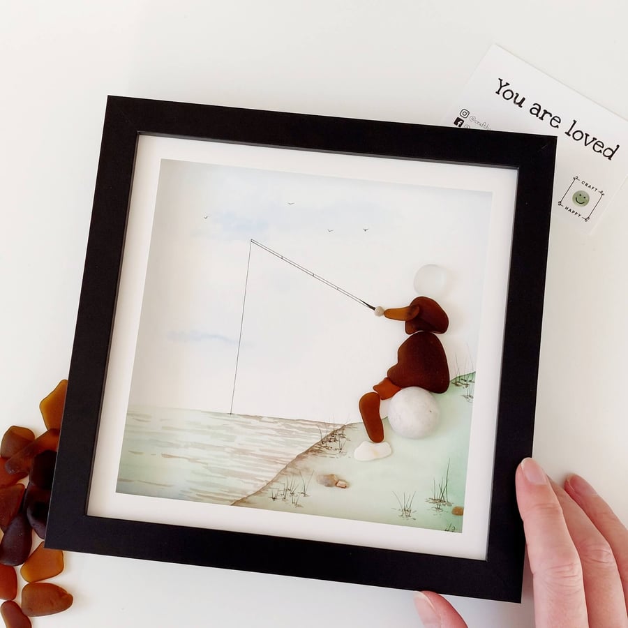 Sea Glass Angler Original Watercolour Framed Artwork, One-Of-A-Kind