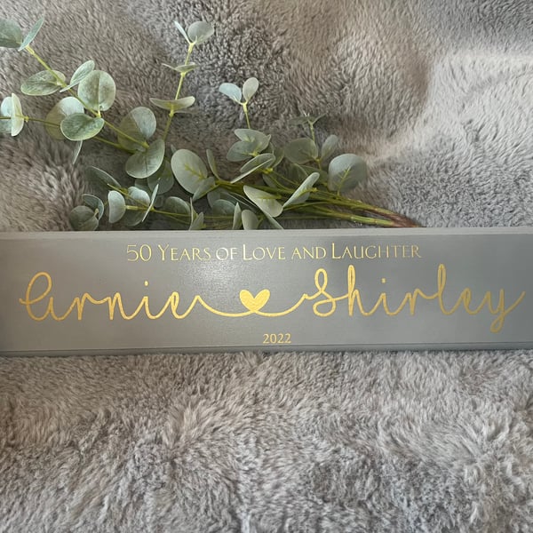 Personalised Wedding Anniversary Plaque. Wooden Sign. Golden, Ruby Anniversary
