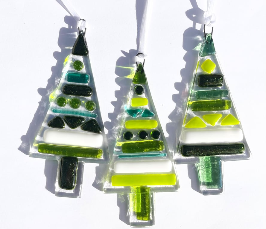 Fused glass Christmas Tree Decorations set of 3 