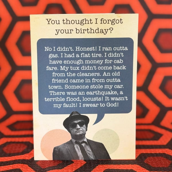 John Belushi Blues Brothers Birthday Card - A6 Perlino Cotton Heavy Card Stock
