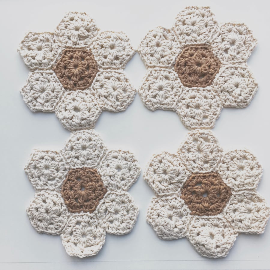 organic cotton coasters, crochet coasters, coasters set of four