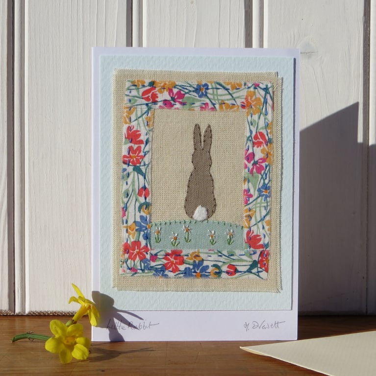 Little Rabbit hand-stitched card for a baby, child, or anyone who loves rabbits!