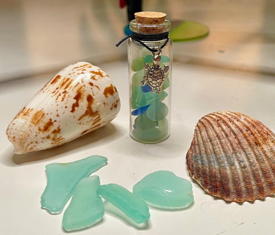 Sea Glass decor, bottle containing genuine sea glass collected on England’s East