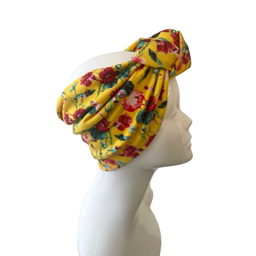 Floral Summer Head Wrap for Women Knotted Yellow Adults Fashion Turban Headband