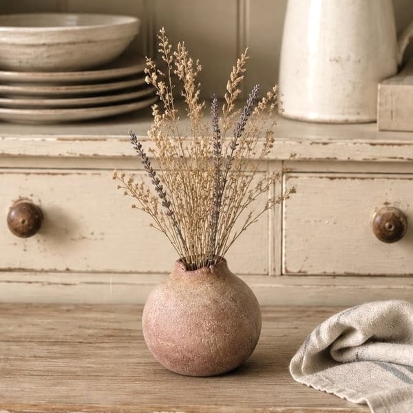 Hand Built Round Textured Bud Vase, Hand Painted Solace Vessel, Rustic Pottery