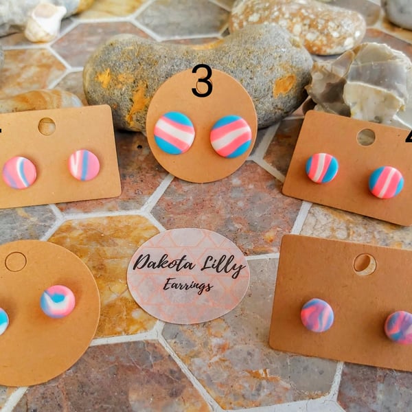 Pink, white and blue, Trans colours, polymer clay earrings