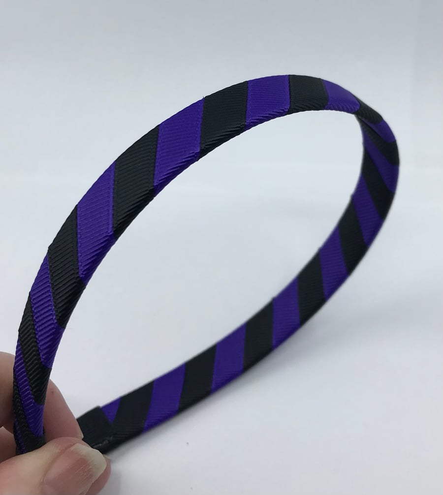School Black and Purple 1.8cm striped Hairband