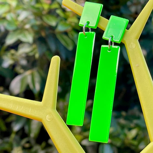 NEON EARRINGS CYBER GREEN resin acrylic drop dangle 