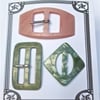 3 Vintage Buckles, Pink and Green