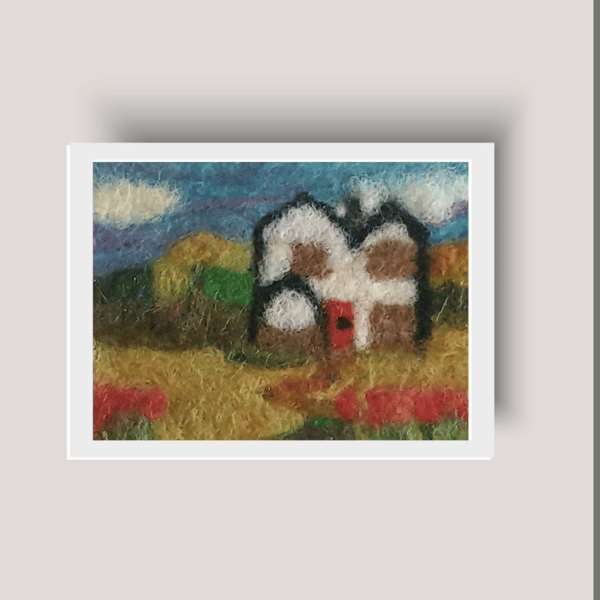 Framed textile picture of a country house with gardens 15 x 20cm