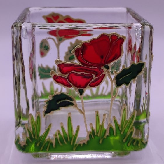 Hand painted glass candle holder