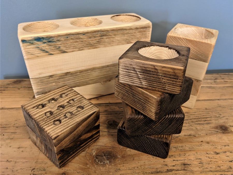 Rustic Wooden Desk Tidy Recycled Pen Pot Reclaimed Scaffold Pencil Holder THE OX