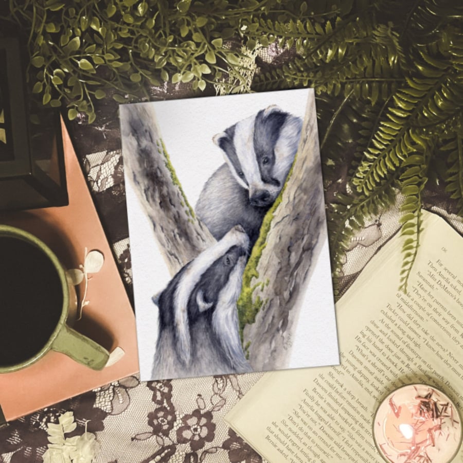 Scottish Badger Art Print - wildlife illustration from original watercolours