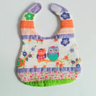 Owls, Patchwork bib, reversible baby bib, newborn baby bib, gift for baby 
