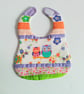 Owls, Patchwork bib, reversible baby bib, newborn baby bib, gift for baby 