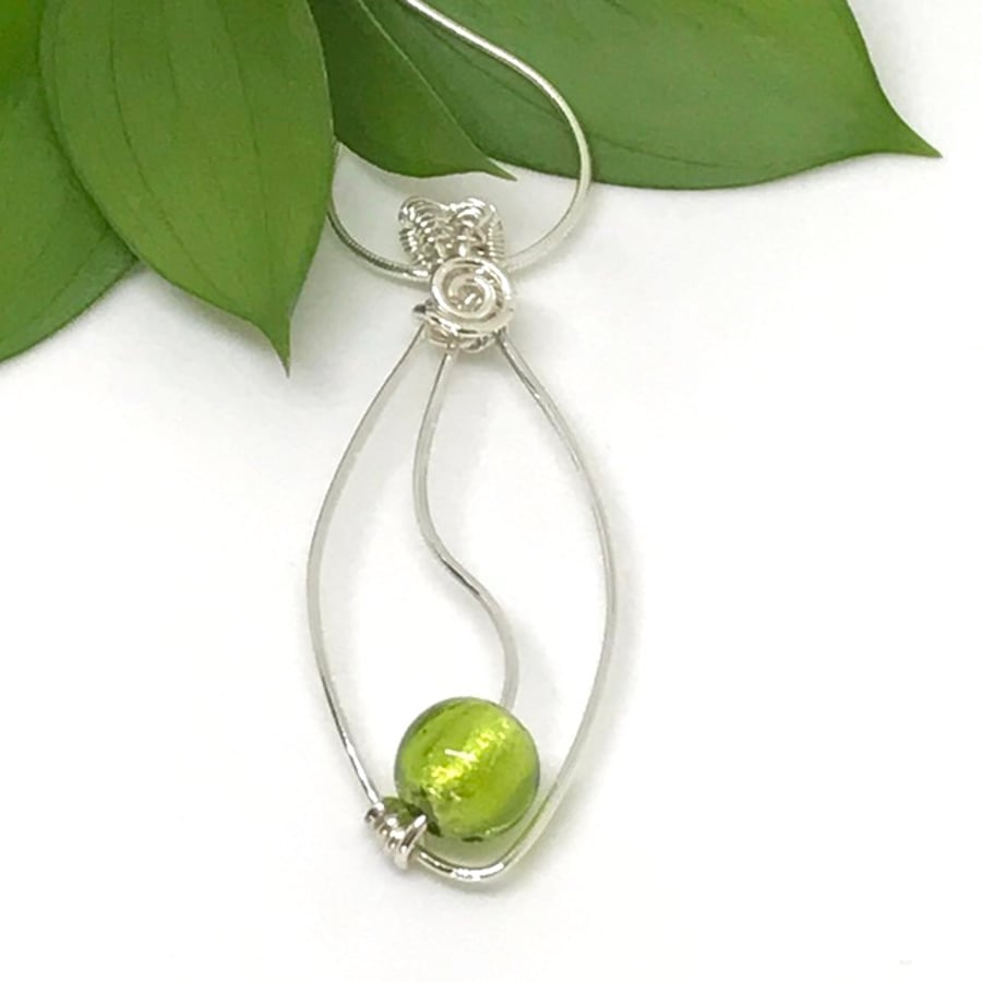 Sterling Silver and Lime Green Pendant, Simple Elegance, Gift For Her