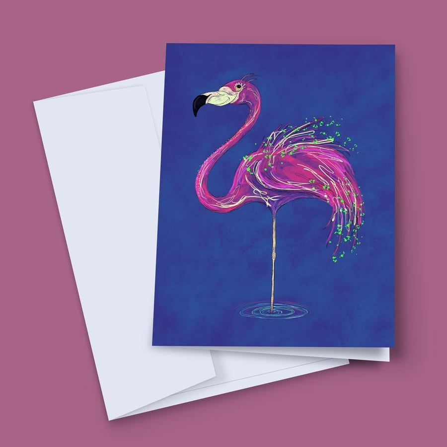 Flamingo Card, Flamingo Birthday Card, Flamingo Blank Card, Party Invite