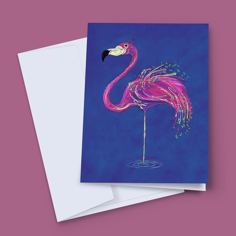 Flamingo Card, Flamingo Birthday Card, Flamingo Blank Card, Party Invite