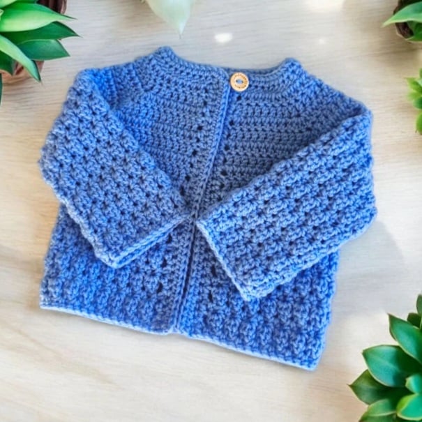 Handmade Crochet Baby Cardigan – Textured Cluster Stitch, Newborn to 2 Years