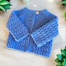 Handmade Crochet Baby Cardigan – Textured Cluster Stitch, Newborn to 2 Years
