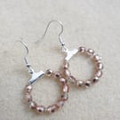 silver plated earrings with silver hoops with rose gold czech glass beads