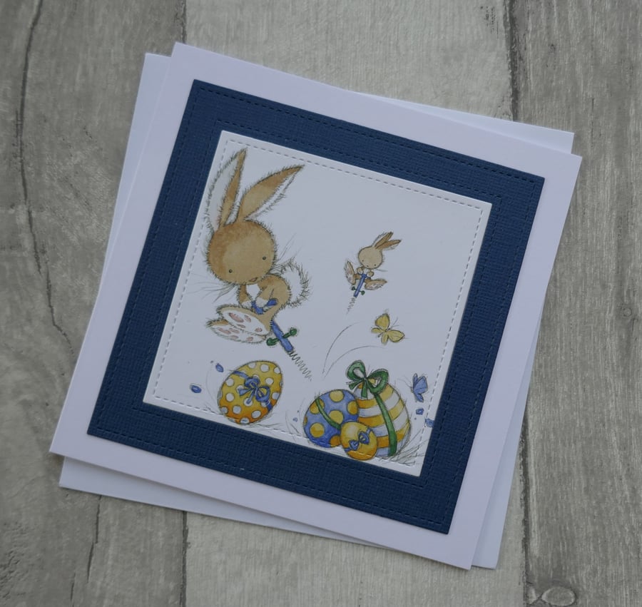 Bunnies with Easter Eggs - Cute Easter Card