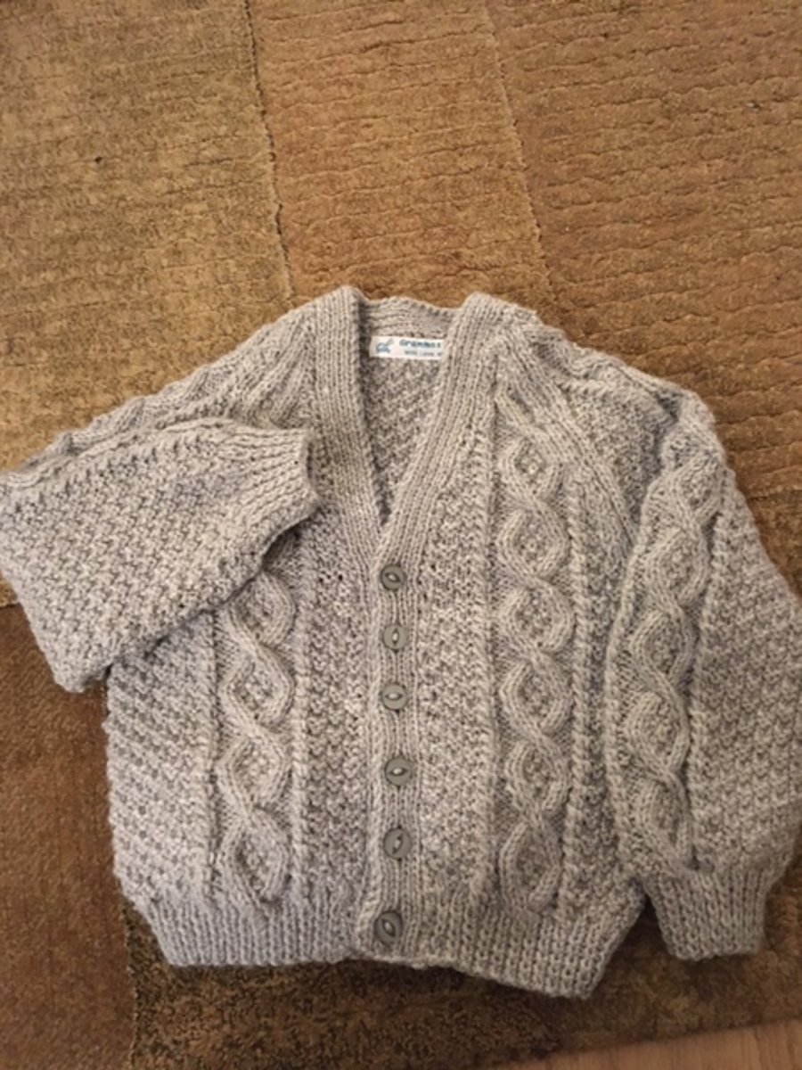 Grey Aran Style Cardigan - Age 3-4 years