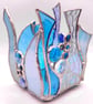 Hand made stained glass, candle holder, turquoise blue