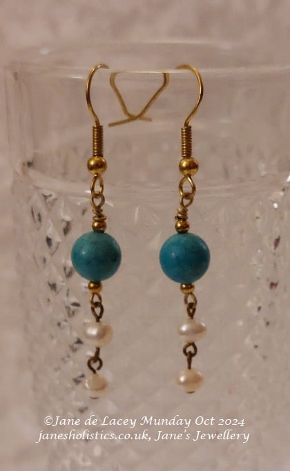 Turquoise and Pearl Drop Earrings