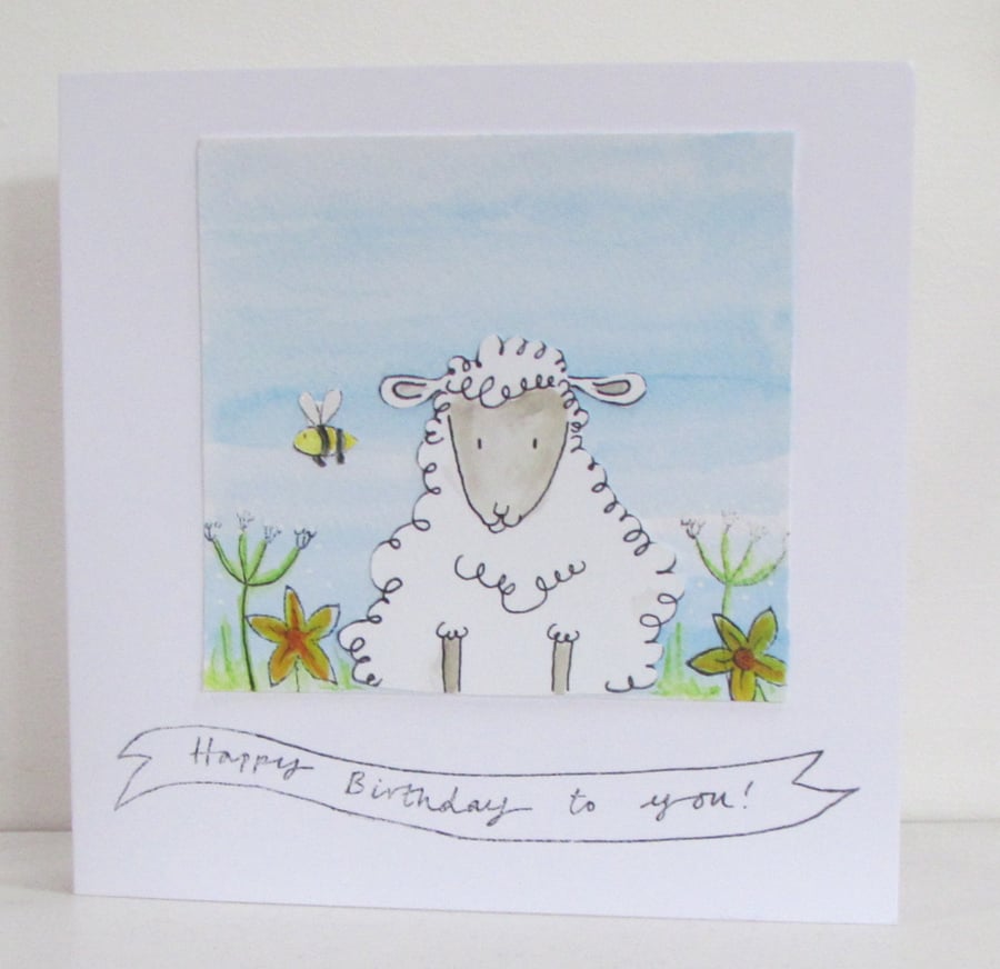 Watercoloured Sheep Card