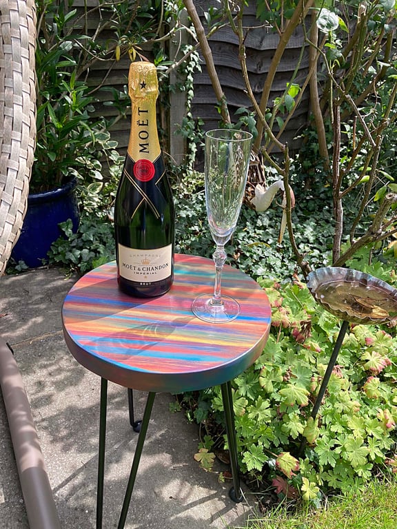 Round Outdoor Bistro Table 30 cm Tropical Sunset Colours Marine Varnish Finish