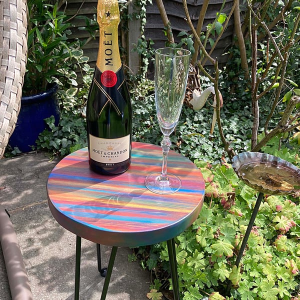 Round Outdoor Bistro Table 30 cm Tropical Sunset Colours Marine Varnish Finish