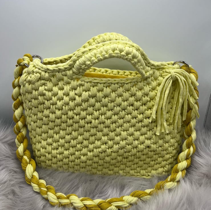 Handmade crochet shoulder bag with twisted stra... - Folksy