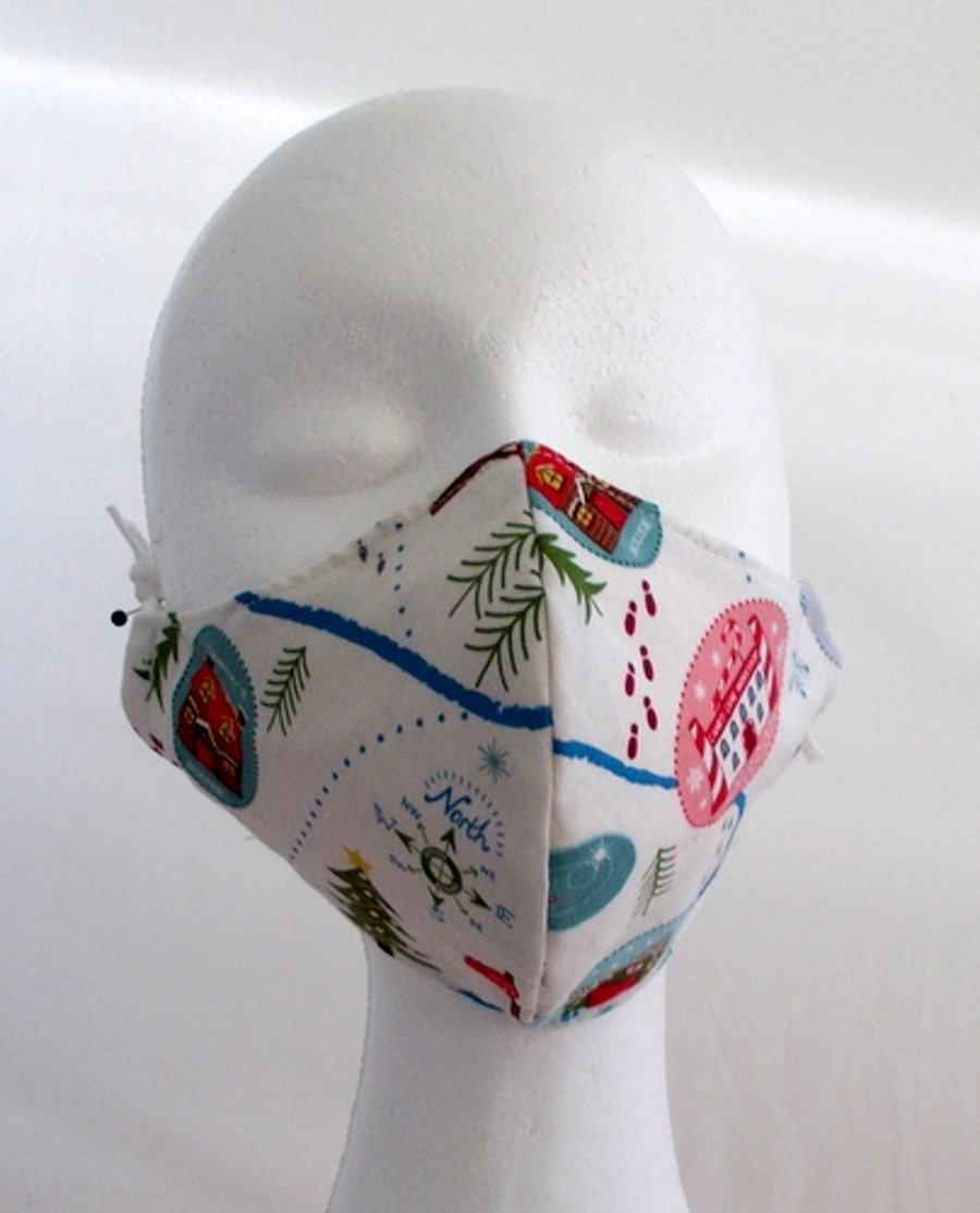 Hand made face mask with Christmas village Large size
