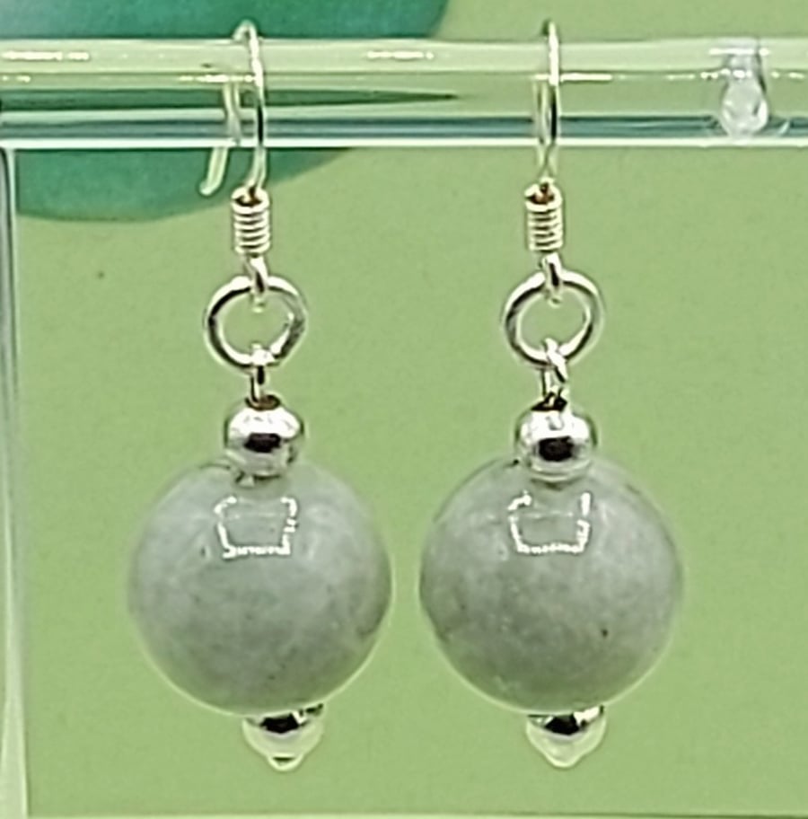 Natural Jade Dangle Earrings with Sterling silver Ear Wire