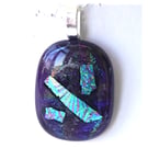 Dichroic Glass Pendant 170 Purple Aqua Sparkles with silver plated chain