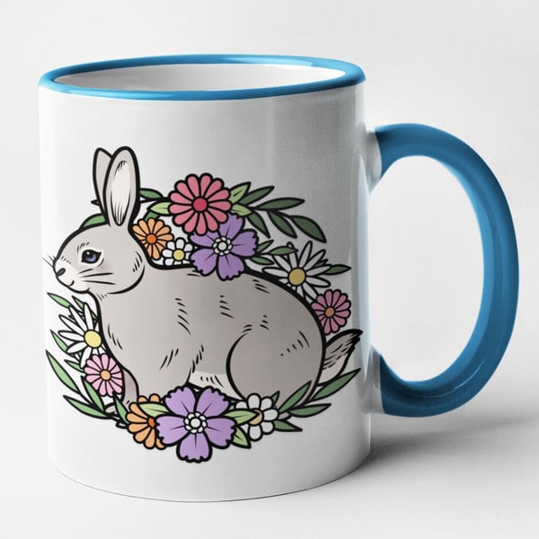 Floral Rabbit Mug Cute Rabbit Gift Animal Flower Mug Christmas Birthday Gift