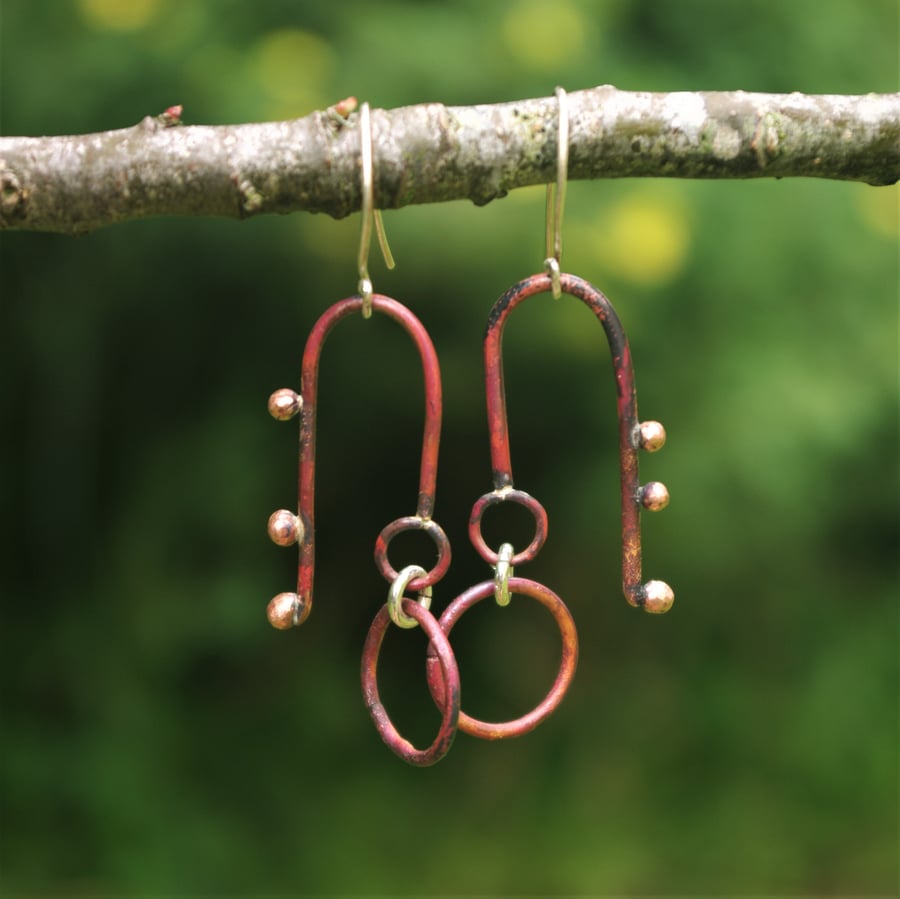 Long Statement  Copper Dangle Earrings 