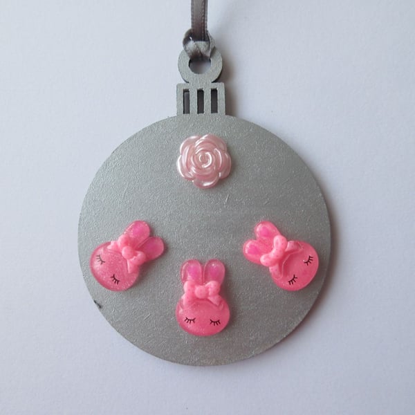 Bunny Rabbit Hanging Decoration Christmas Tree Bauble Pink Silver