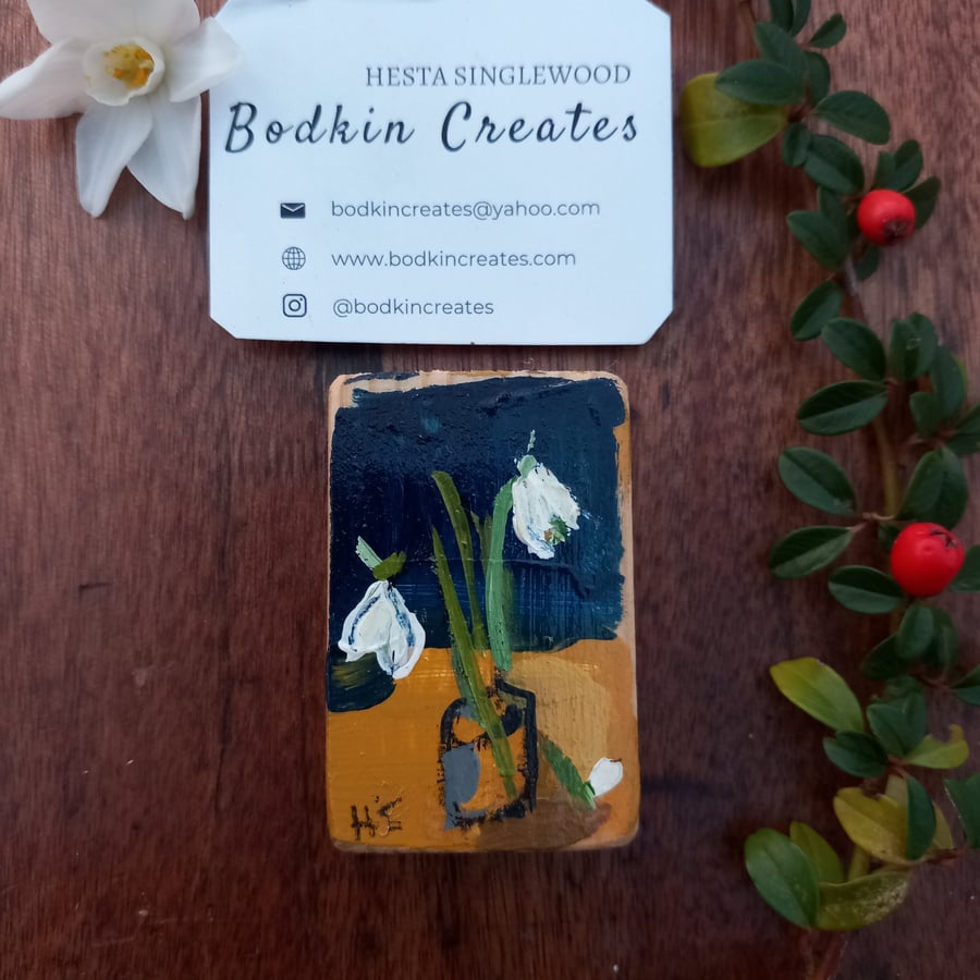 Miniature oil painting. Bluebells and lost red shoe