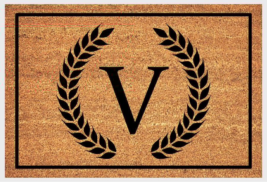 V Letter Door Mat - Monogram Letter V Welcome Mat - 3 Sizes