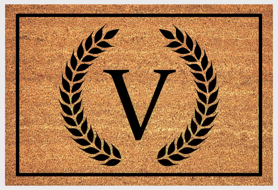 V Letter Door Mat - Monogram Letter V Welcome Mat - 3 Sizes